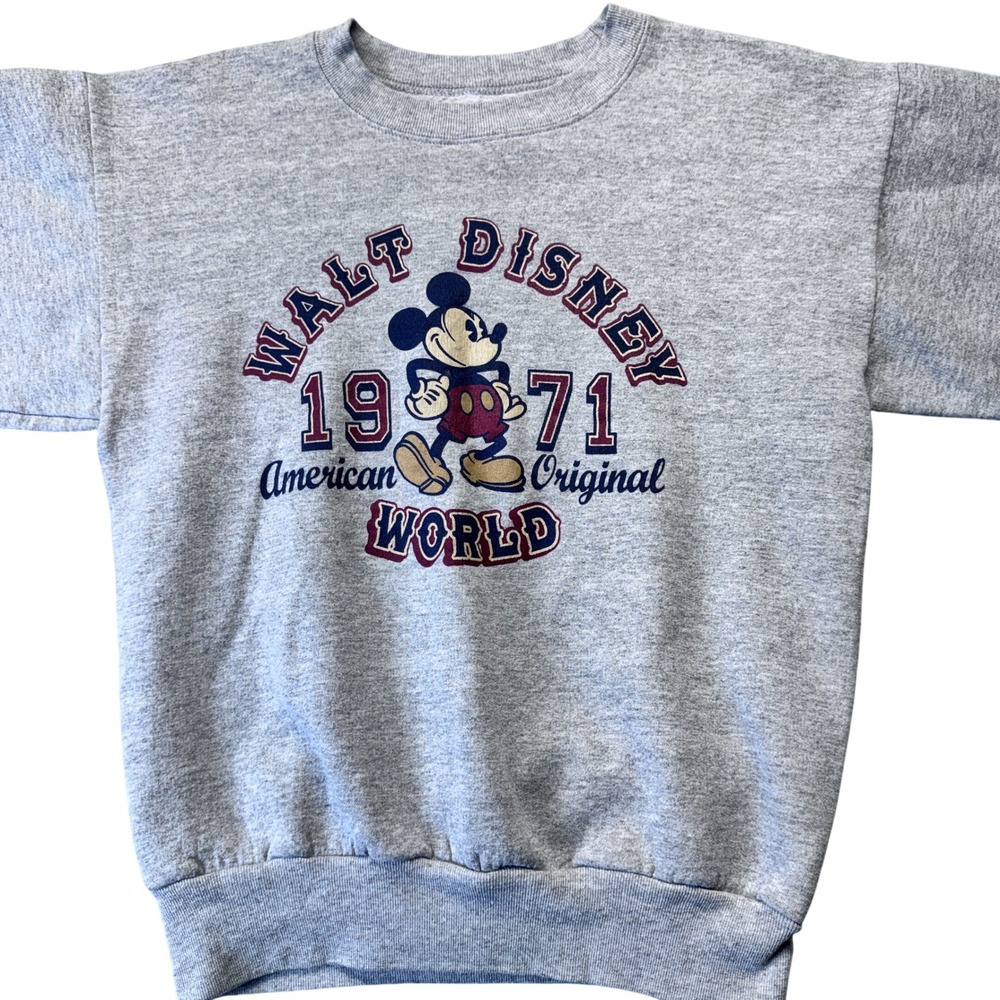 Walt Disney World 1971 Mickey Mouse Gray Sweatshirt Kids Sz. L American Original